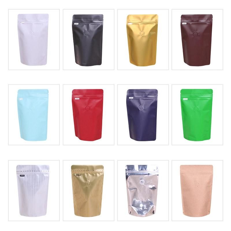 Custom Printed Coffee Tea Bags with Valve 250g 500g 1kg Kraft Paper Zipper Recyclable Coffee Bags
