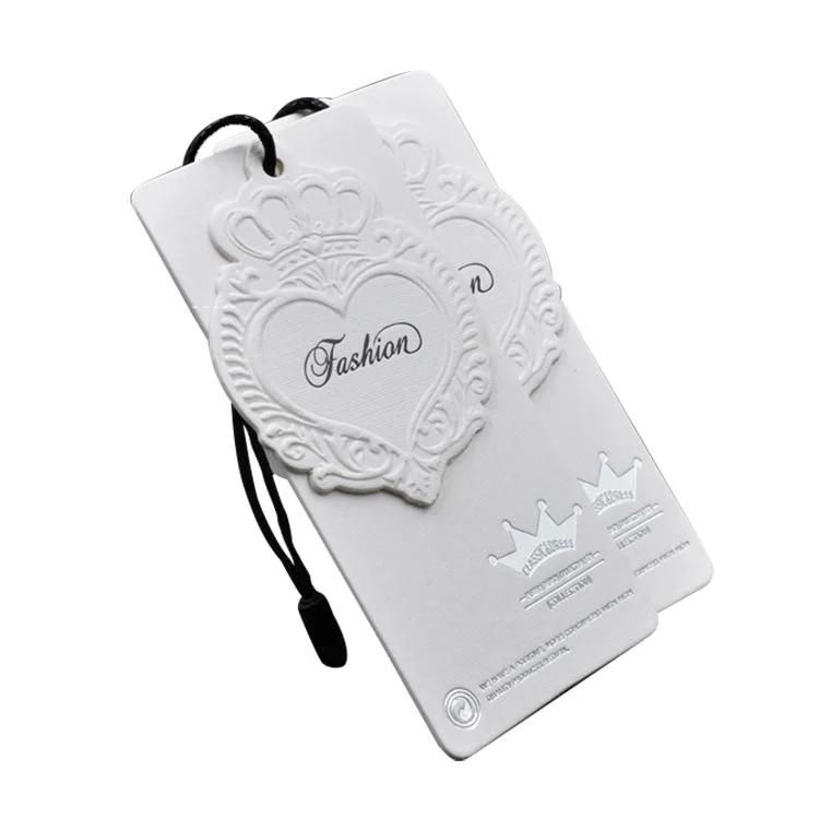 Customized Luxury White Special Paper Hand Hang Labels Plastic Tag for Clothing