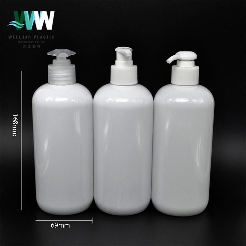 500ml Plastic Pet White Round Bottle with Lotion Pump