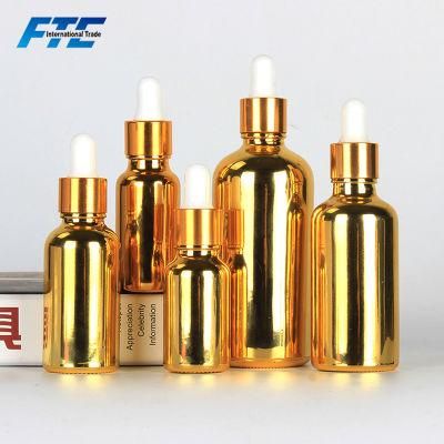 Metallic Essential Oil Cosmetic Dropper Bottle Golden Glass Dropper Bottle