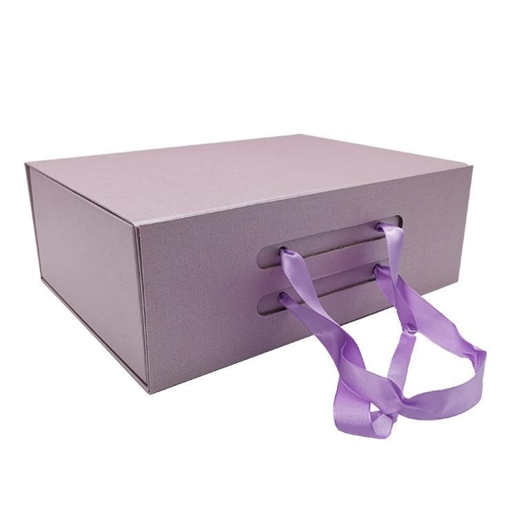 Wholesale Purple Color Small Size Paper Ribbon Handbag for Food Garments Whosale Lingerie Perfume Packaging Paper Foldable Hang Bag Packing Wedding Favour Boxes