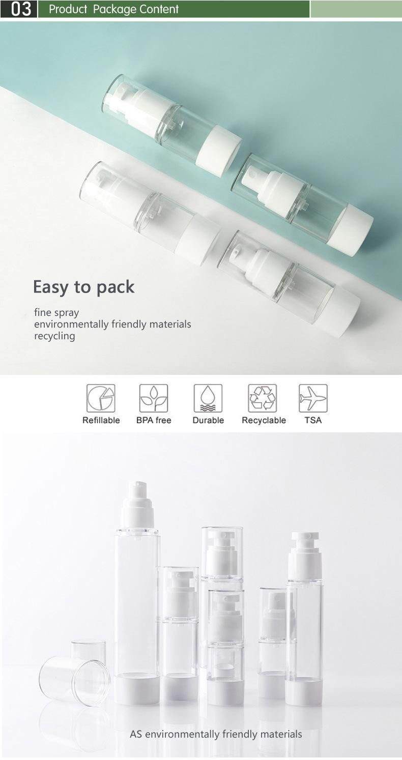 in Stock! 50ml Airless Cosmetic Lotion Bottle with Flat Sprayer Nozzle