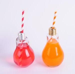 200ml Clear Bulb Type Glass Juice Bottle with Straws