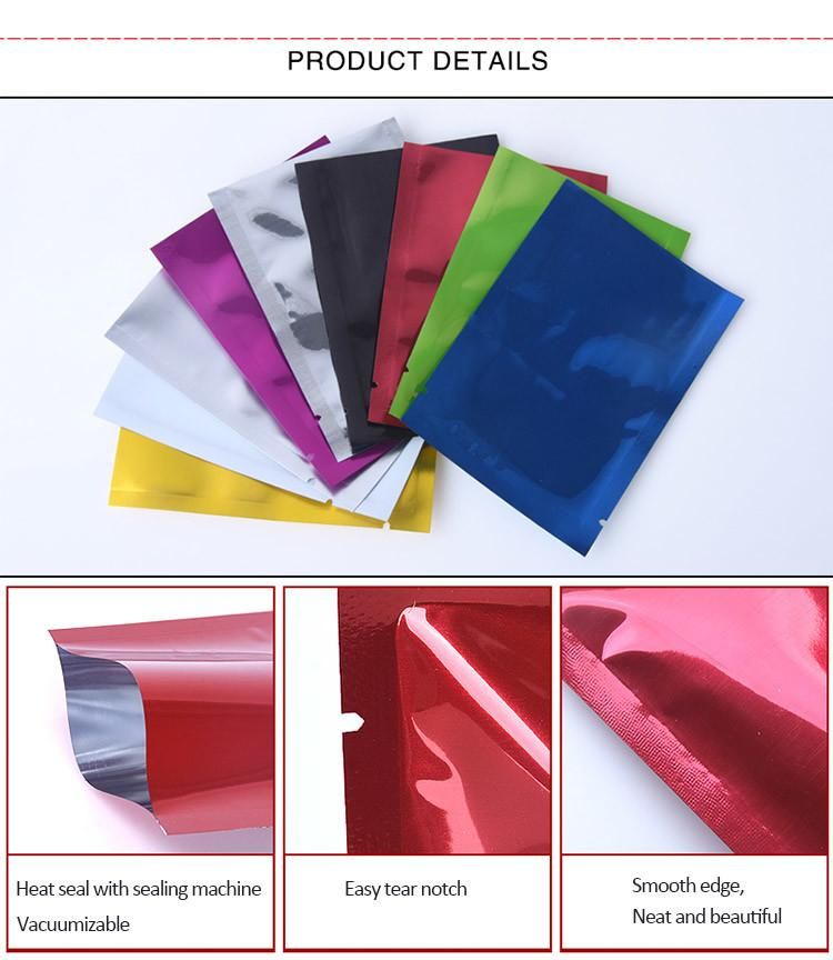 Laminated 3 Side Seal Vacuum Pouch Aluminum Foil Packet Bag for Snack Packaging with Tear