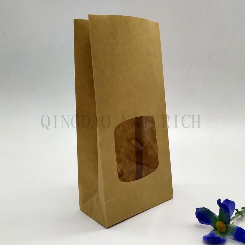 Flat Bottom Cookies Kraft Paper Bags with Window/Compostable Laminated Pouch/Printed PLA Pouch/Printed PLA Bag/Printed Compostable Bag