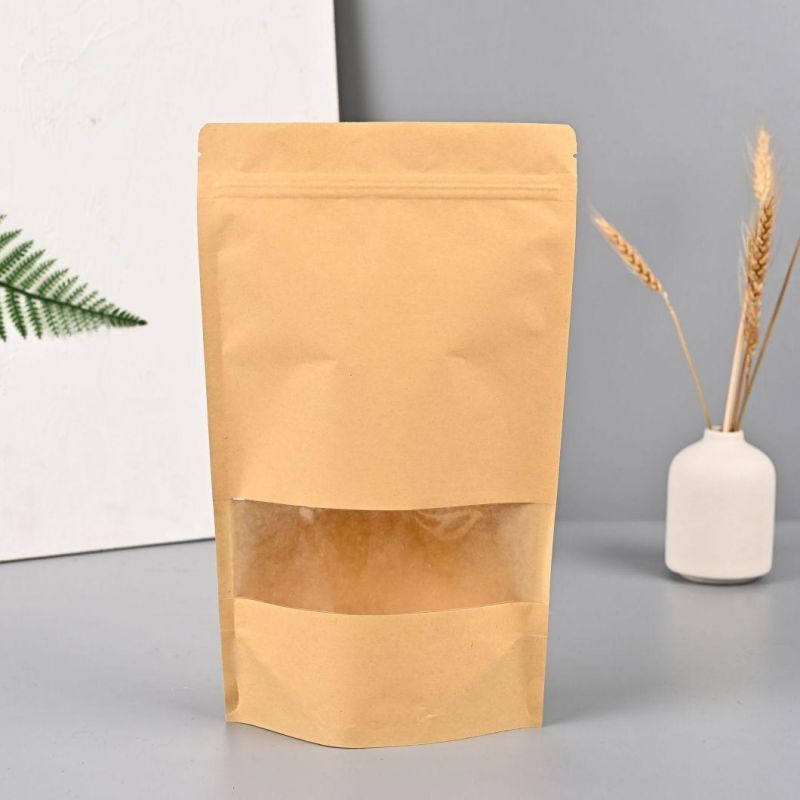 Granola Packing Bag Kraft Finish Stand up Pouch with Window and Zipper