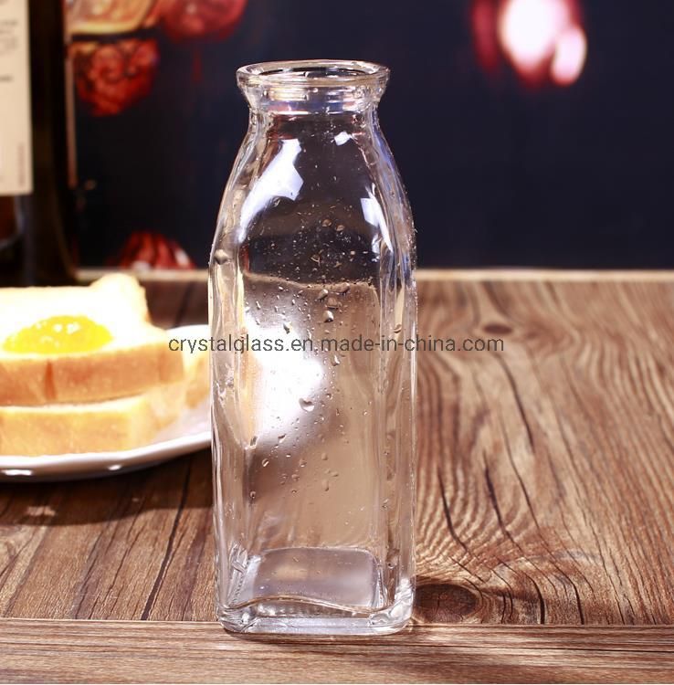 350ml Cold Tea Glass Bottle Square Drink Juice Bottle with Cork Glass Drift Bottle Wishing Bottle Milk Bottle