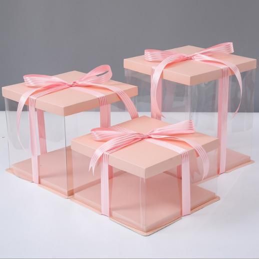Wholesale Square Cupcake Packing Box Three-in-One Transparent Window Pet Plastic Paper Barbie Baking Wedding Birthday Party Tall Clear Cake Shaped Packaging Box