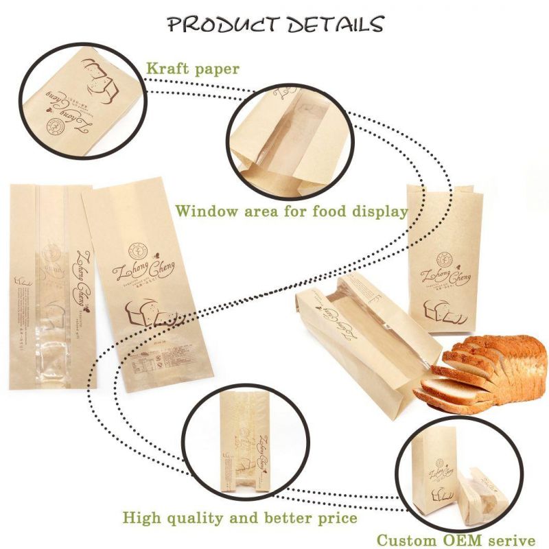 Toast Sandwich Bakery Paper Bag for European-Style Bread with Window