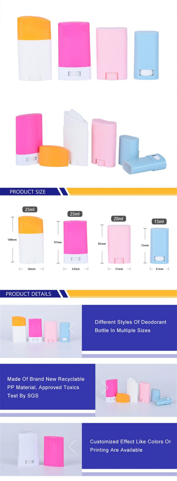 Popular Design Cosmetic Sun Stick Packaging 15ml 20ml 25ml Pink Blue Roll on Sun Block Container