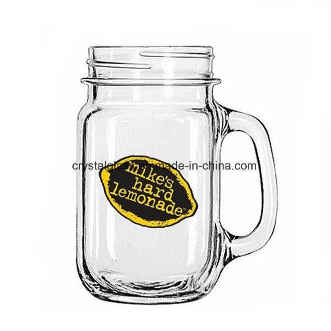 Customized Blue Glass Mason Jar with Handle 500ml 16oz