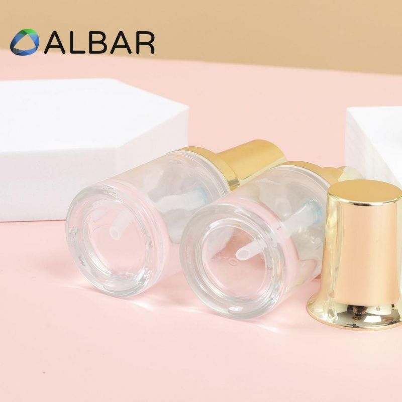 30ml Thick Bottom Clear Cosmetics Glass Jars with Metal Shoulder and Press Caps