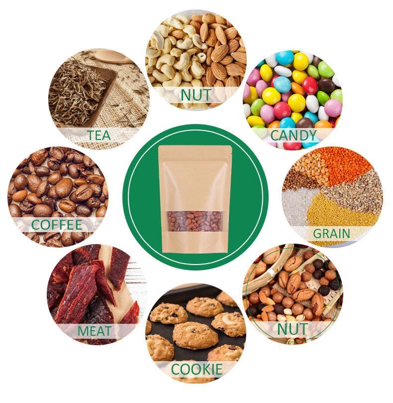 Custom Recycle Sachet Kraft Stand up Pouch Dry Food Nut Packaging Biodegradable Zipper Ziplock Paper Bags with Window