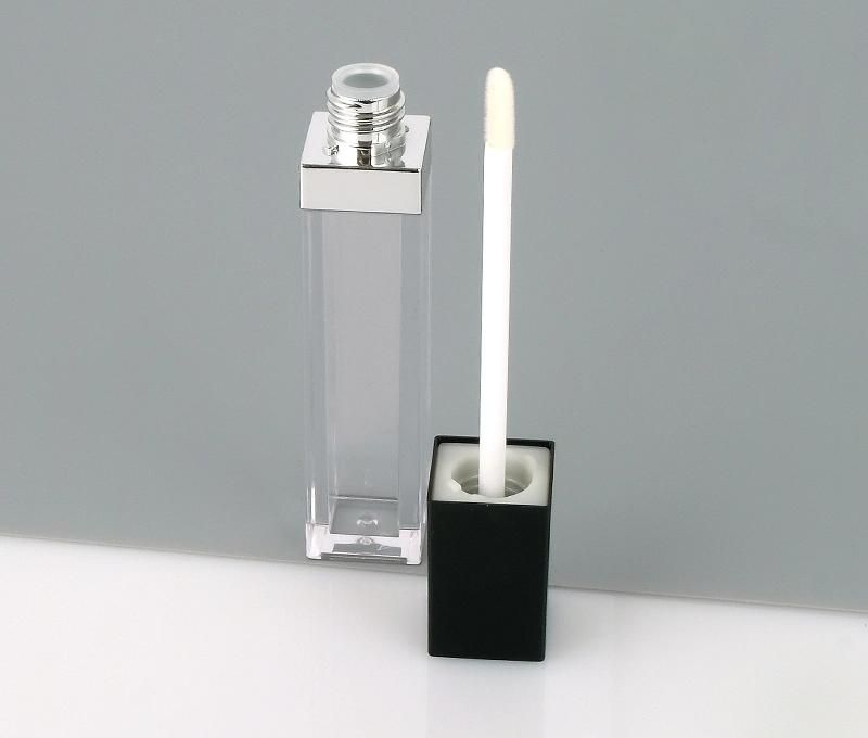 Wholesale Empty Lipgloss Tube Packaging Square Black Cover Clear Bottle Cosmetic Container Lip Gloss Tube