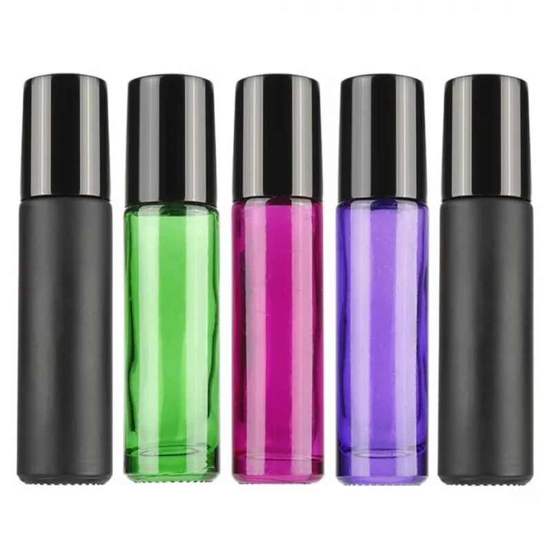 Thick Multi-Color Glass Empty Roll on Bottle 10ml Perfume Essential Oil Bottles Sample Refillable Bottle with Steel Roller Ball