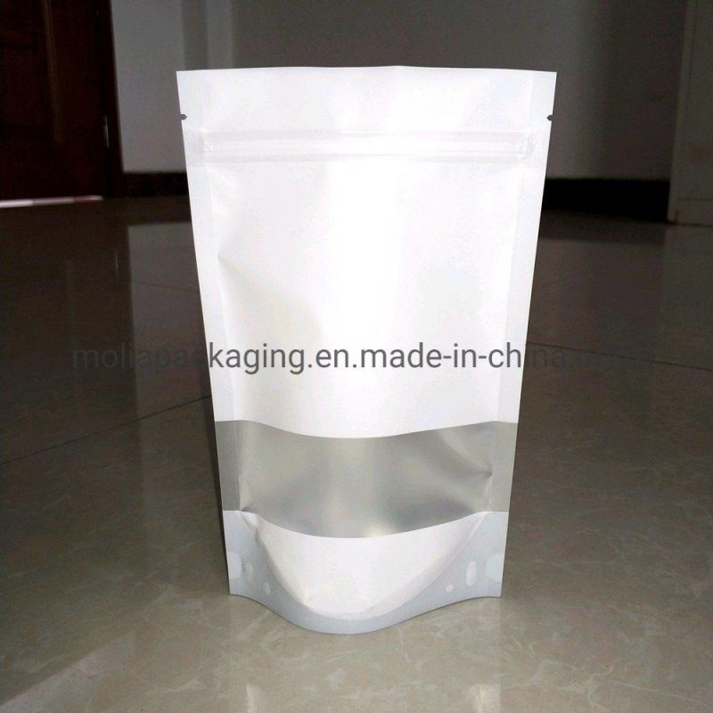 Compostable Plastic Bags/Stand up Sealing Bags Food Grade with Zipper and Tear Notches White Color Strip Windows Stand up Bags