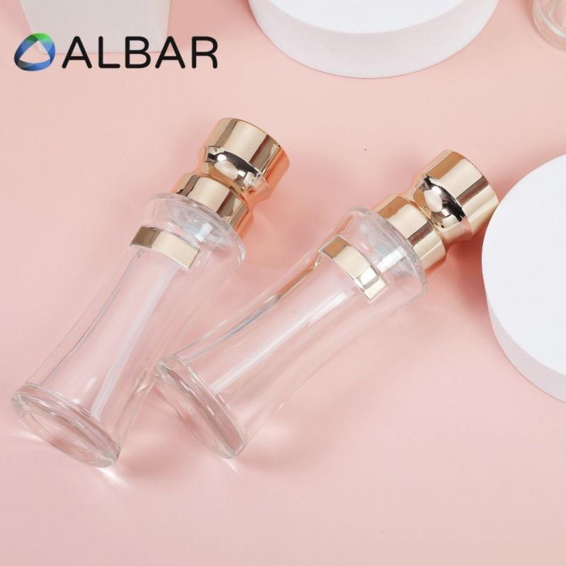 Silver Light Gold Cover Clear Face and Body Care Glass Bottles with Customization