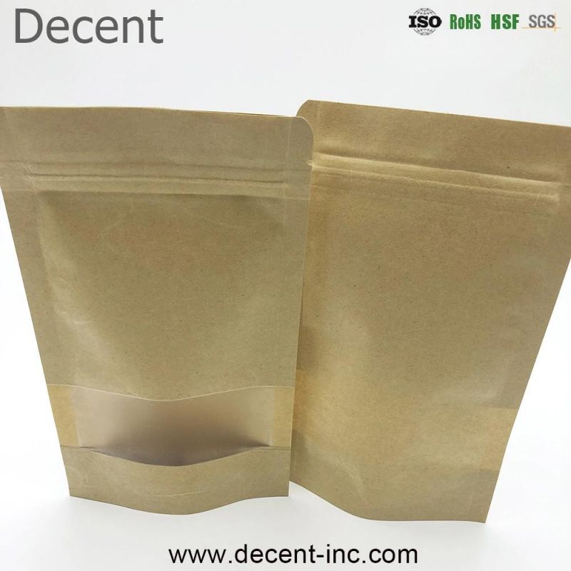 Degradable Food Packaging Bag Kraft Paper Matte Glossy Finish Pouch with Foil Lined Approval Material with Clear Window