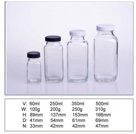 Hot Sale Square Glass Bottle for Milk and Honey with Sealed Caps