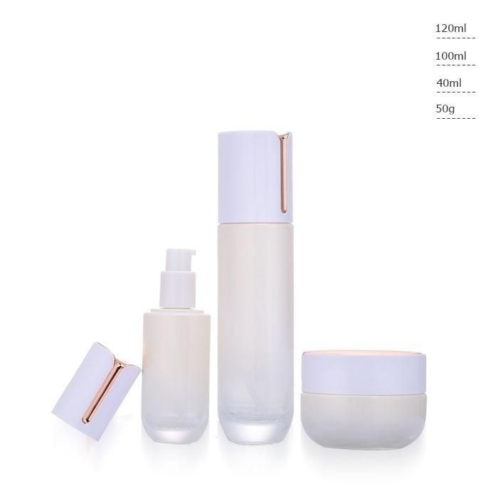 Ll44 Custom High Quality Cosmetic Cream Frosted Pump Glass Bottle for Skin Care Have Stock