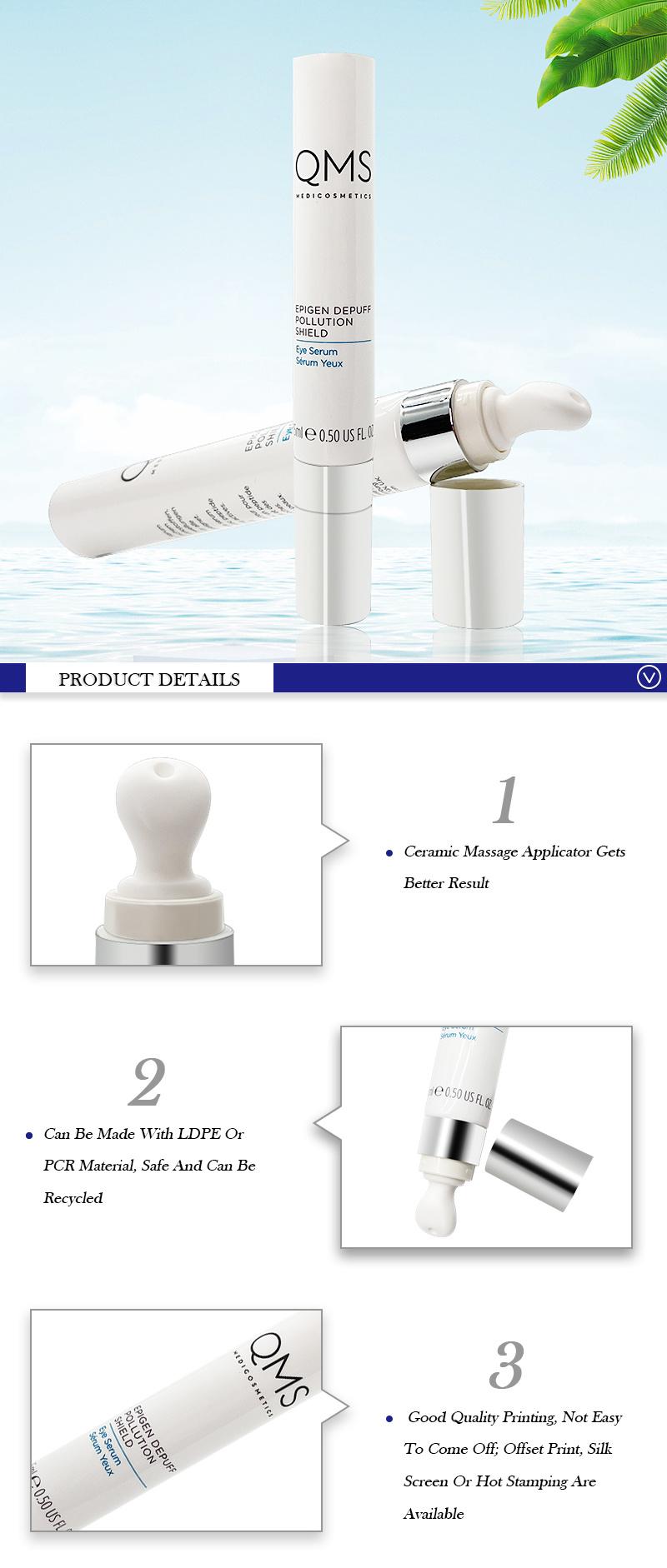 Empty 0.5oz Eye Lotion Tube with Ceramic Massage Head Plastic Cosmetic Massage Cream Tubes