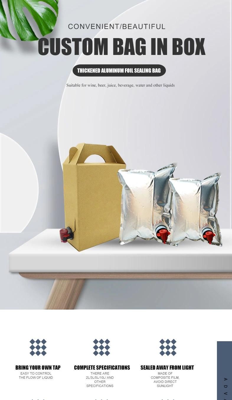 Logo Print 1L/2L/3L/5L Aluminium Foil Red Wine Dispenser Bag in Box with Valve