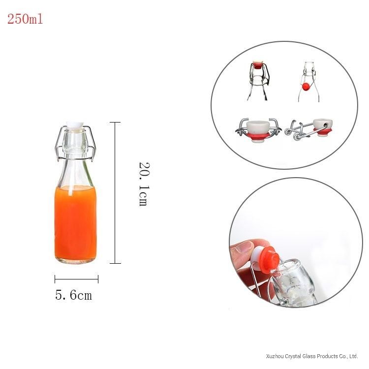 250ml-300ml Juice Beverage Milk Kombucha Glass Bottles with Flip Top