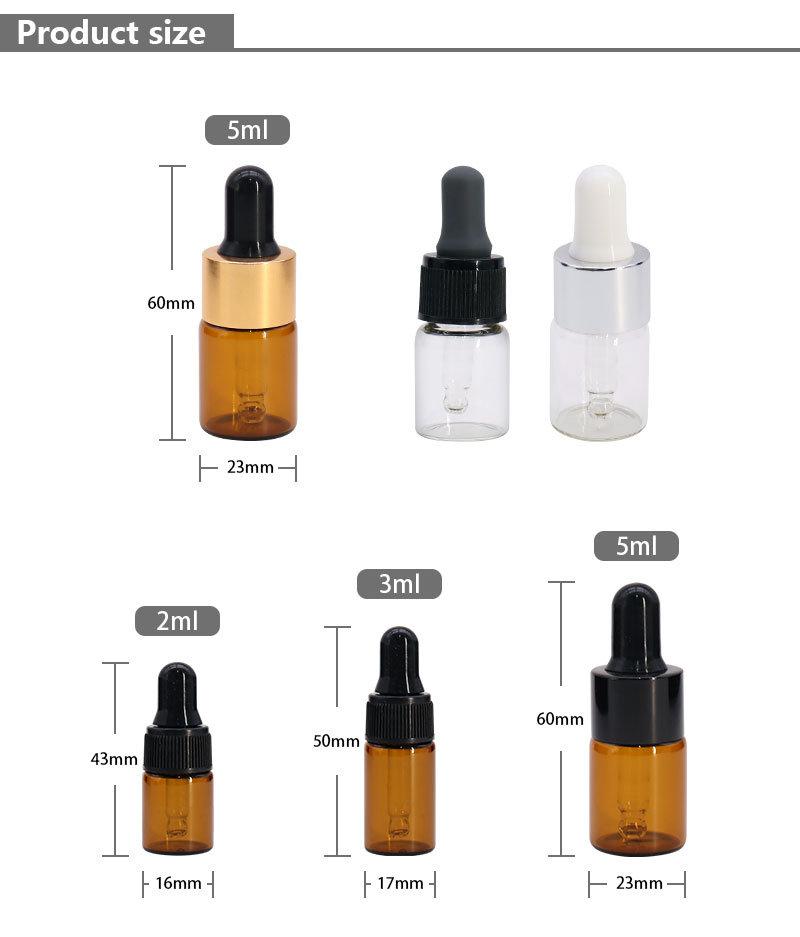 OEM Brown Transparent 2ml 3ml 5ml Glass Dropper Bottle