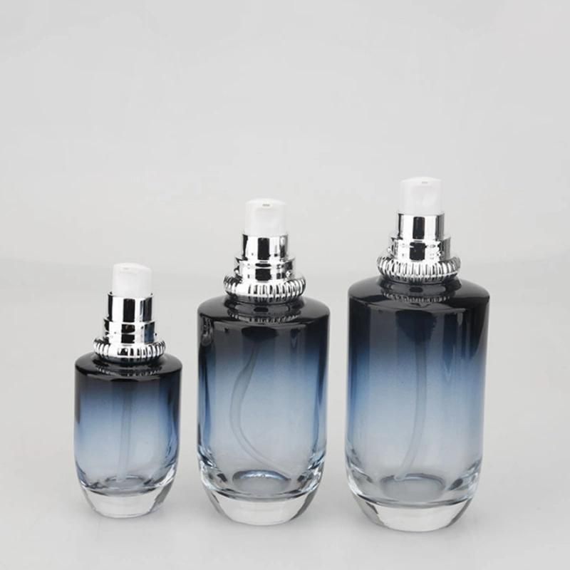 50g Luxury Gradient Glass Cream Jar 40ml 100ml 130ml Glass Lotion Bottle with Pump