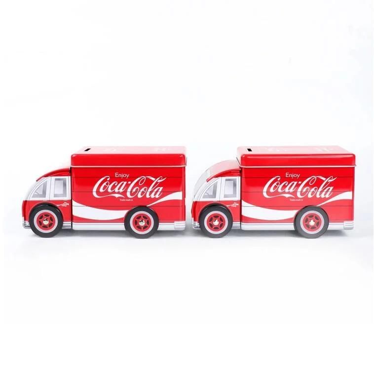 Hot Sale Truck Shape Coil Hole with Lid Open Tin Box Truck Tin Box Safe Car Toy for Children