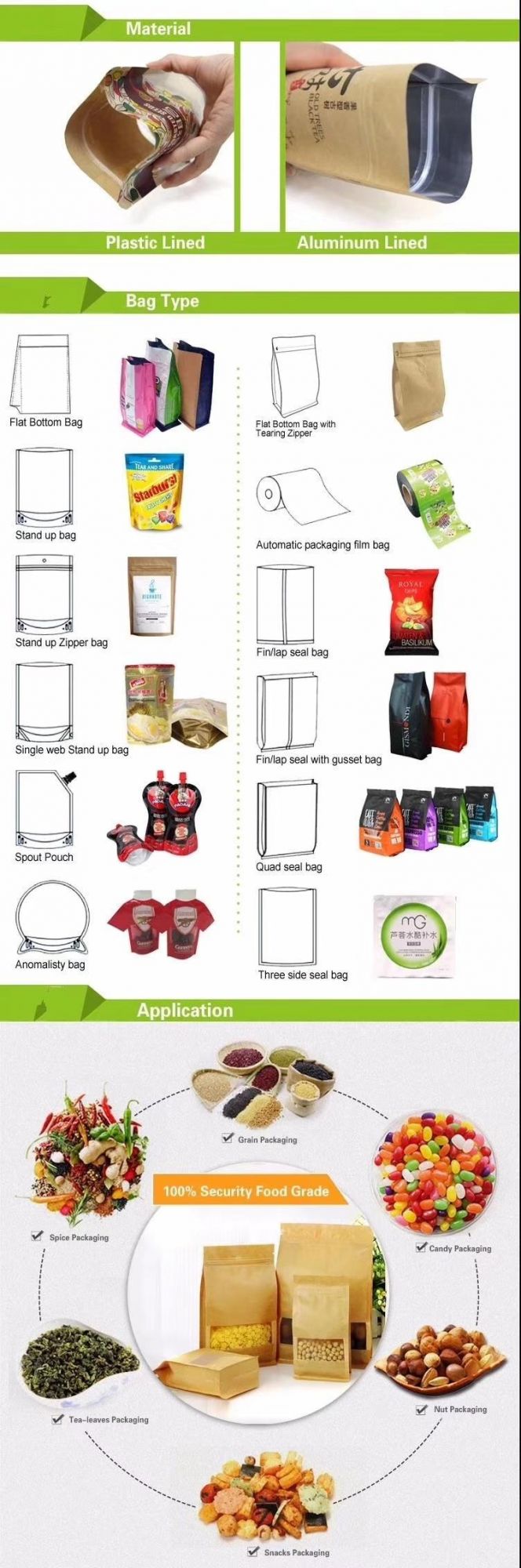 Food Packaging Plastic Packing Bag with Zipper and Gravure Printing