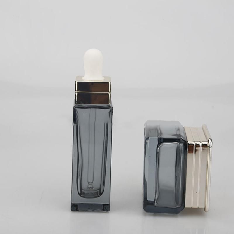 50g Luxury Black Glass Cream Jar 30ml Glass Dropper Bottle 120ml Square Glass Lotion Bottle with Pump