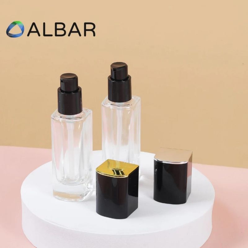 Straight Clear Glass Cosmetic Bottles in Semicircle for Face and Body Care