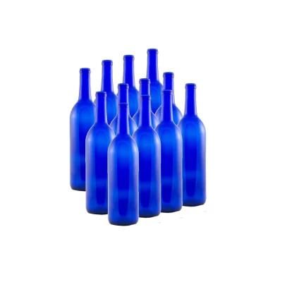 750ml Cobalt Blue Glass Bordeaux Wine Bottle Flat-Bottomed Cork Finish