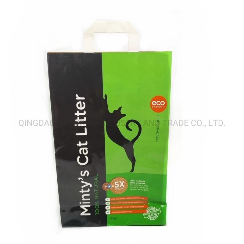 5kg 10kg Cat Litter Packing Paper Bag with Handle Eco-Friendly Packaging Bag