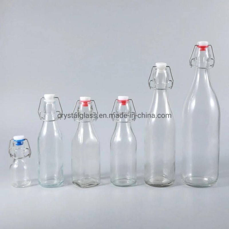 Round Style Empty Glass Sealed Bottle with Swing Top Clip for Milk Beverage Cold Brew Coffee Water Drinking 1L