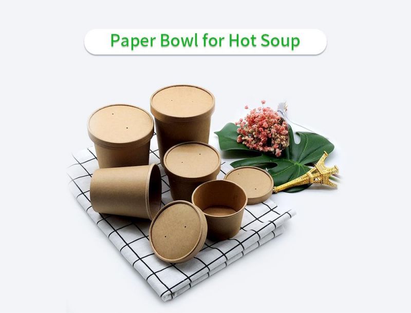 Disposable Fast Food White Paper Soup Cups with Cover Paper Bucket