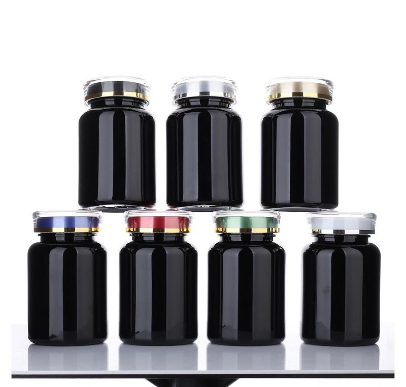 190ml Pet Black Round Medicine Bottle Empty Capsule Pills Container Bottle