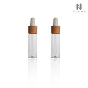 15ml Glass Tube Bottle Tall Slim Flat Shoulder Clear Glass Essential Oil Dropper Serum Bottle with Wooden Color Cap