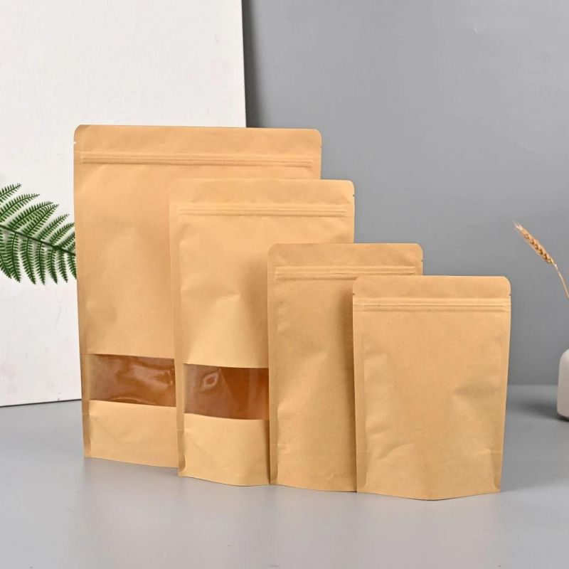 Brown Kraft Paper Bag Doypack Pouches for Tea Kraft Paper Bag