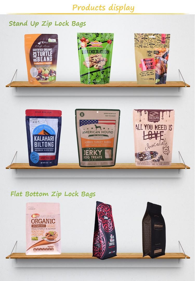 Custom Printed Stand up Ziplock Laminated Plastic Packing Pouch Bag for Food Snack Pet Treats Nuts Dried Fruits