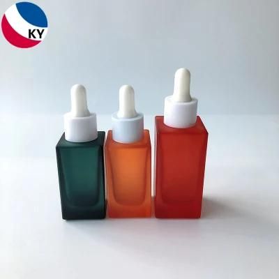 Matte Frosted Green Custom Color 1oz 2oz Square Glass Bottle Face Oil Serum Glass Bottle.