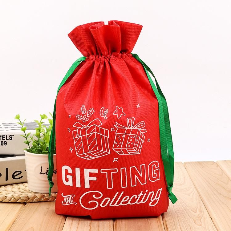 Christmas Nonwoven Customized Reuable Eco-Friendly Non Woven Fabric Packaging christmas Festival Gift Drawstring Bag