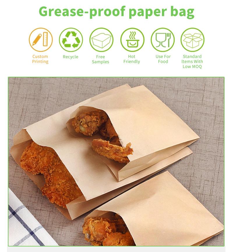 Kraft Brown Lunch Retail Shopping Durable Greaseproof Paper Bag for Food, Paper Sandwich French Freis Bulk Wax Paper Bag