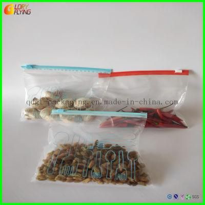 PE Colored Slider Zipper Food Packaging Plastic Bags with Double Zip Lock Poly Pouch for Fruits Fresh Packing