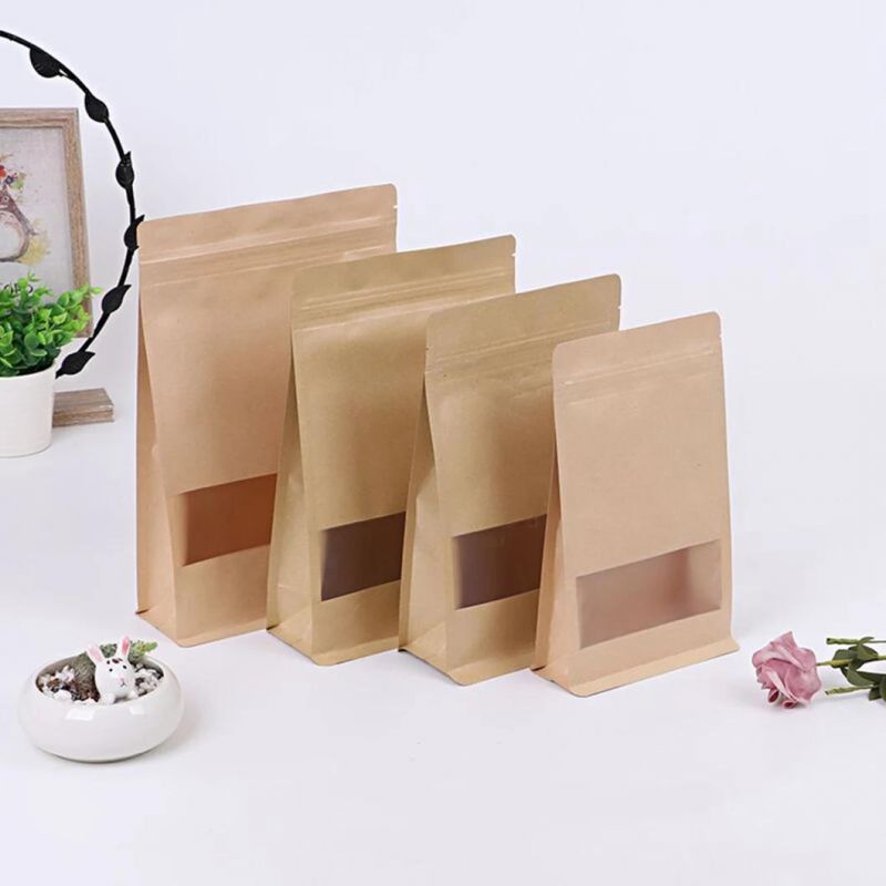 Kraft Paper Quad Seal Food Packaging Bag with Window