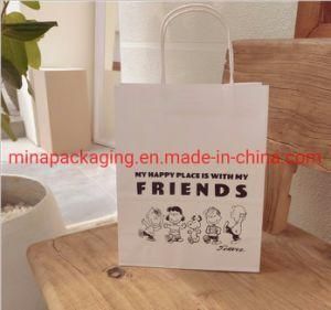 Food Kraft Paper Bags with Handle, White Paper Bag with Printed