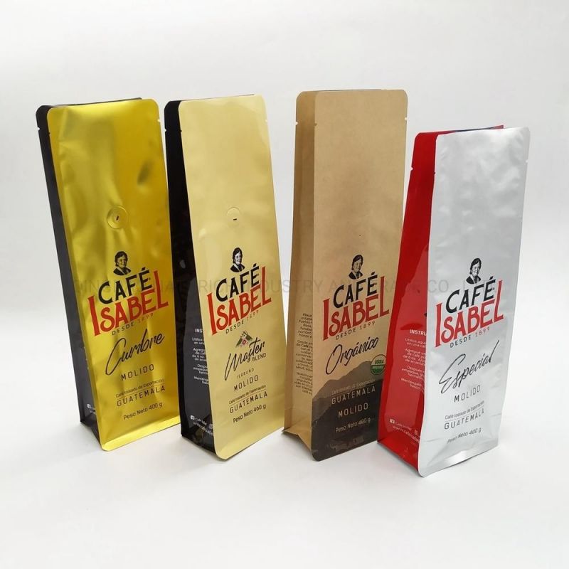 Custom Printed Flat Bottom 400g 460g Coffee Bag