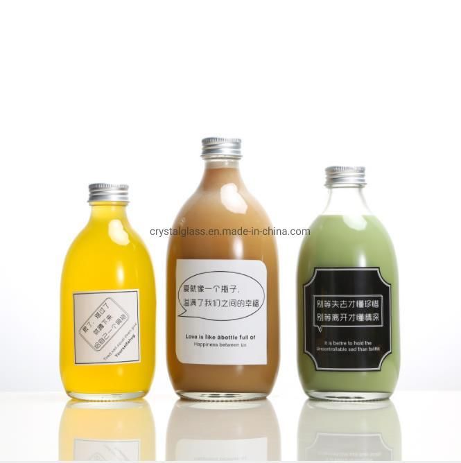 Round Fresh Fruit Cold Pressed Juice Beverage Packaging Drink Glass Bottle with Lid 250ml 350ml 500ml