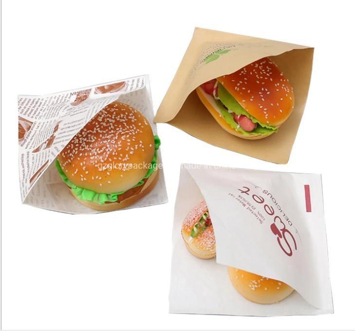 Heat Sealed PE Coated Kraft Paper Bag Sandwich Hamburger Wrapping Bags